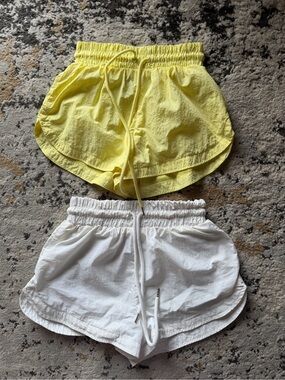 Forever 21 Yellow & White Elastic Waist Athletic Shorts Duo